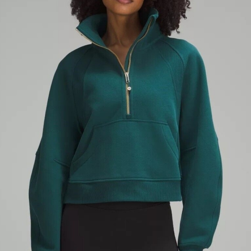 Lululemon Scuba Oversized Funnel Neck Half Zip M/L in Storm Teal with Gold Zip
